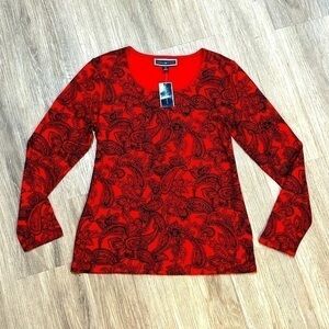New with tags KAREN SCOTT long sleeve red and black shirt top. Stretch.